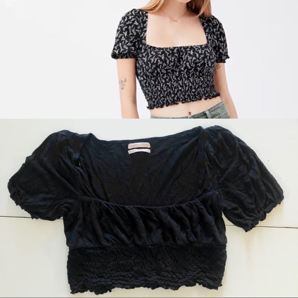 Urban OUTFITTERS Smocked Square Neck Stretchy Smocked Banding in Black /Sz L